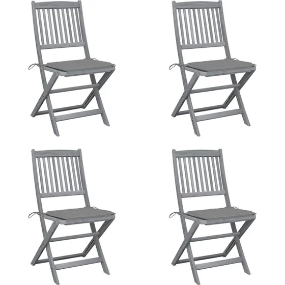 Foldbare havestole i akacietræ 4 stk. m. hynder