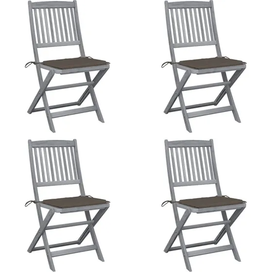 Foldbare havestole i massiv akacietræ 4 stk. med hynder