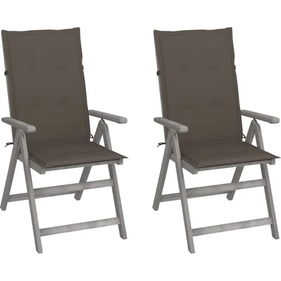 Havestole 2 stk. i akacietræ med hynder – gråvasket