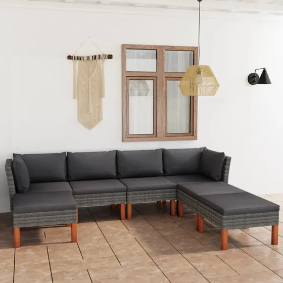 Loungesæt til haven 7 dele i gråt polyrattan med hynder