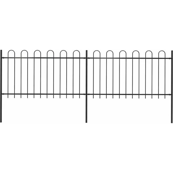 Sort havehegn i stål med bøjlet top 359x100 cm