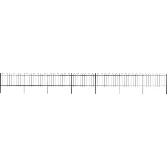 Sort havehegn i stål 11,9 m – 7 paneler, buet top