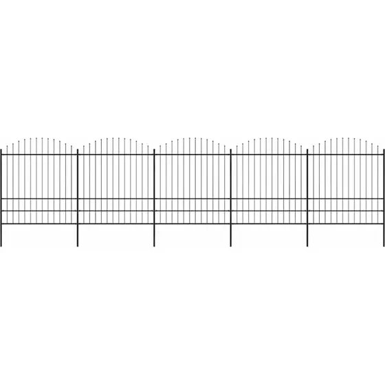 Havehegn i sort stål med spydtop 892,5×200 cm