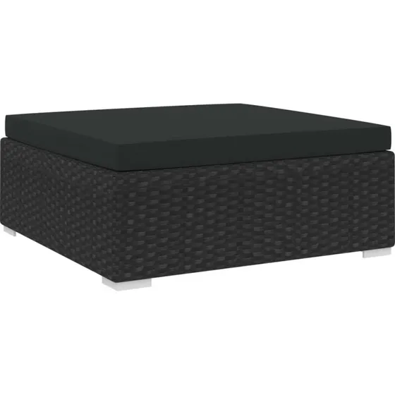 Fodskammel i polyrattan med hynde - sort
