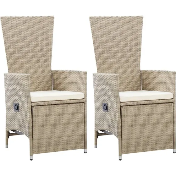Havelænestole 2 stk. i polyrattan med hynder – beige