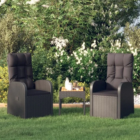 Havelænestole 2 stk. i sort polyrattan med hynder