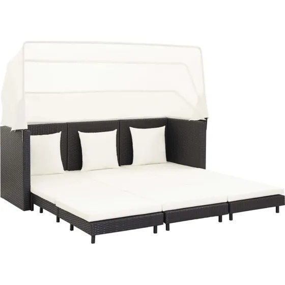 Udvidelig 3-personers sovesofa i sort polyrattan