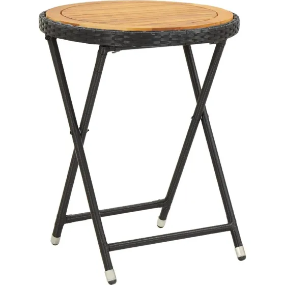 Tebord 60 cm i massivt akacietræ og sort polyrattan