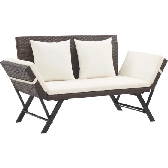 Havebænk/solseng 176 cm polyrattan brun med hynder