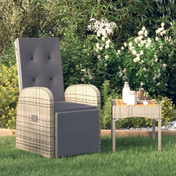 Havelænestol i polyrattan med hynde - grå