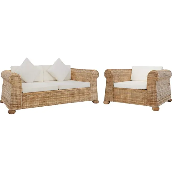 Sofasæt i naturlig rattan 2 dele med hynder