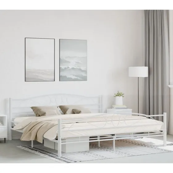 Sengestel i metal 200x200 cm - Hvid lamelbund