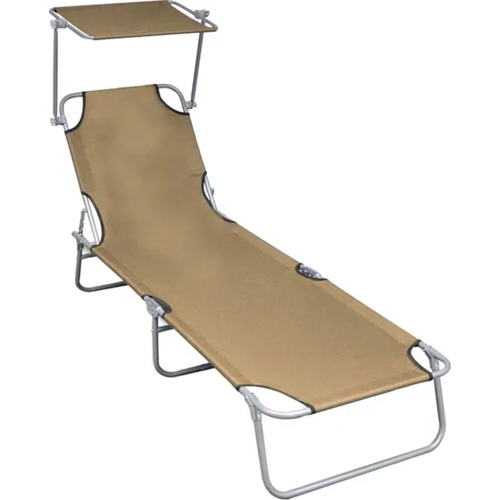 Foldbar liggestol med baldakin i aluminium – gråbrun