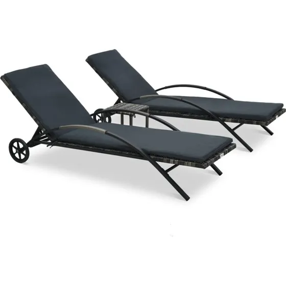 Liggestolesæt i polyrattan med bord – antracit (2 stk)