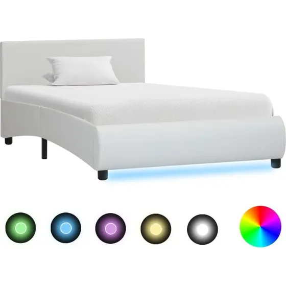 Sengestel 90x200 kunstlæder med LED hvid