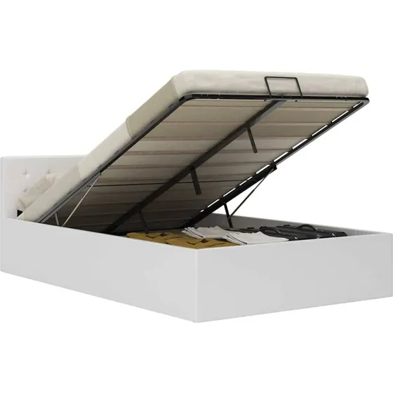 Hydraulisk opbevaringsseng 120x200 cm i hvidt kunstlæder