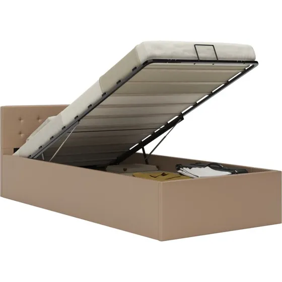 Hydraulisk opbevaringsseng 100x200 cm kunstlæder cappuccino