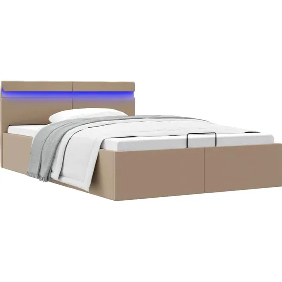 Hydraulisk opbevaringsseng 140x200 cm – cappuccino kunstlæder