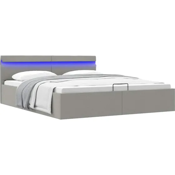 Hydraulisk opbevaringsseng 160x200 cm med LED - lysegrå