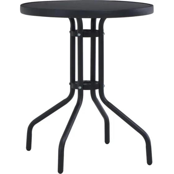 Rundt havebord 60 cm i sort stl og glas