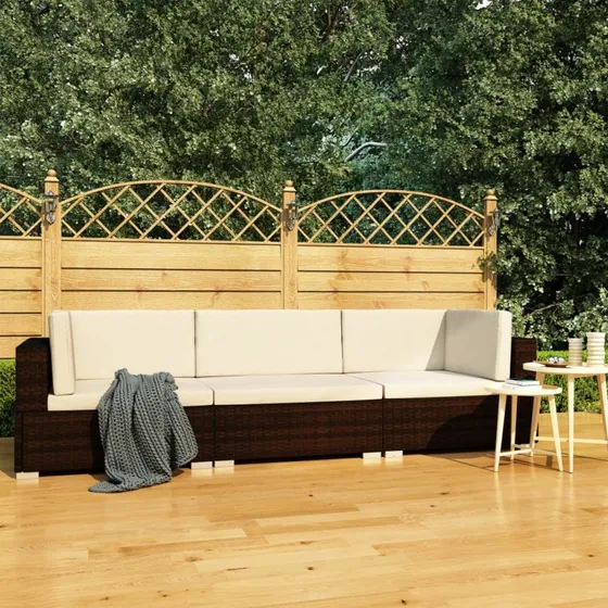 Havesofasæt 3 dele i polyrattan med hynder - brun