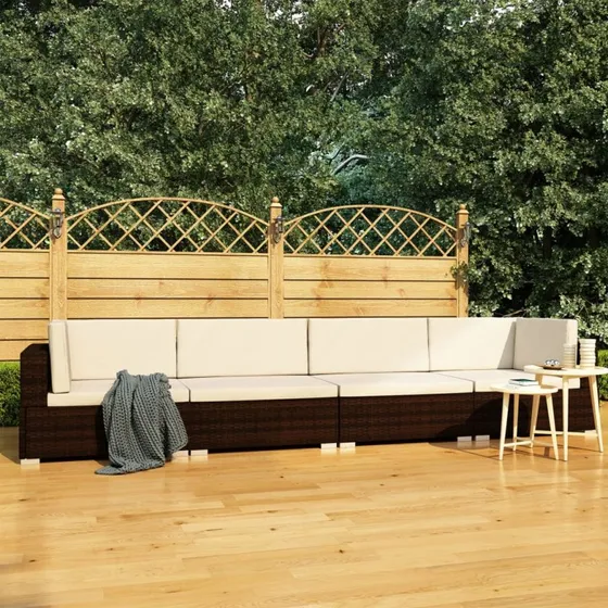 Haveloungesæt 4 dele i brun polyrattan med hynder