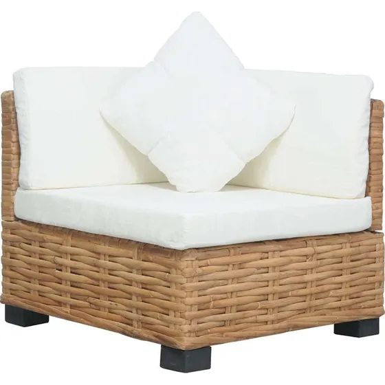 Hjørnesofa i naturlig rattan med hynder