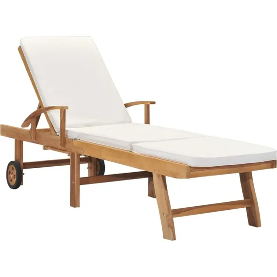 Liggestol i massivt teak med creme hynde
