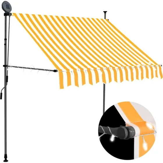 Markise 150 cm med sol-LED, manuel - hvid/orange