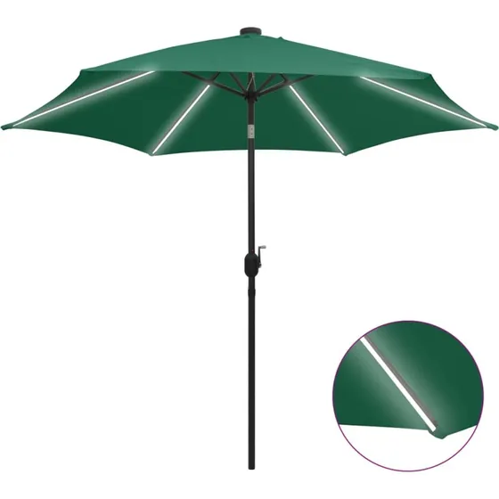 Parasol 300 cm med LED og aluminiumsstang - Grøn
