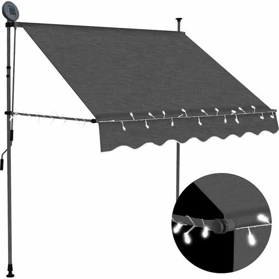 Markise 200 cm m. sol-LED, manuel - Antracit