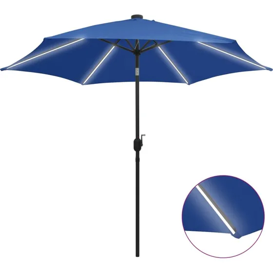 Parasol 300 cm med LED og aluminiumsstang - azurblå