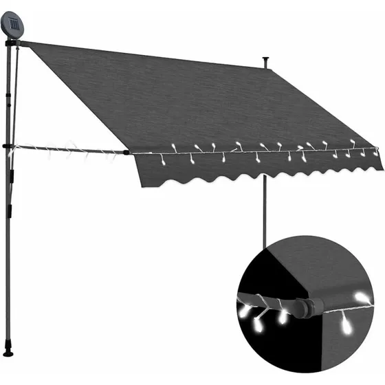 Markise 300 cm manuel med sol-LED, antracit