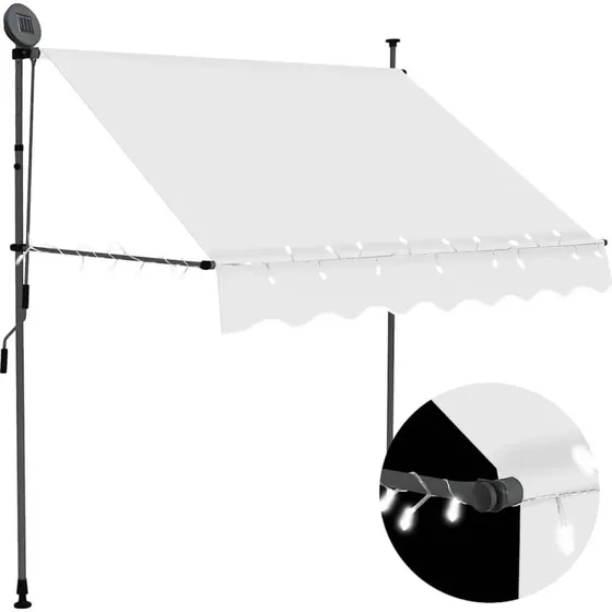 Markise 200 cm med solcelled-LED, manuel creme