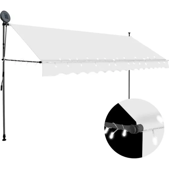 Markise 350 cm med solcelledrevne LED og manuel betjening