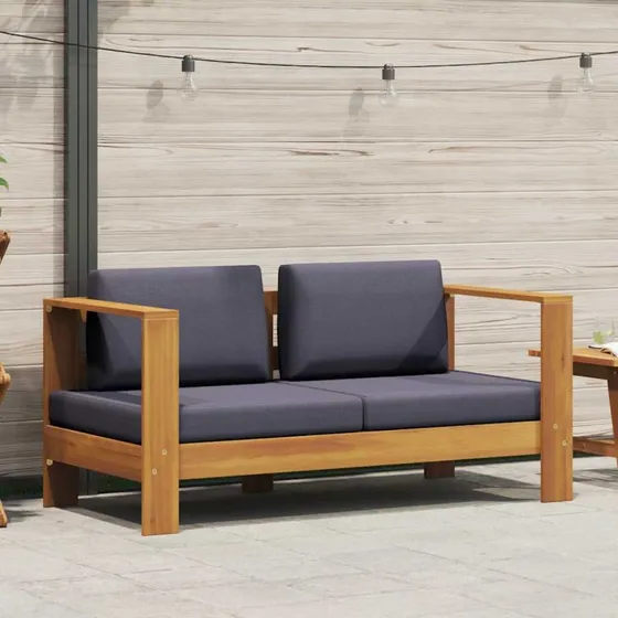 Havesofa 140 cm i massivt akacietræ med hynder (grå)