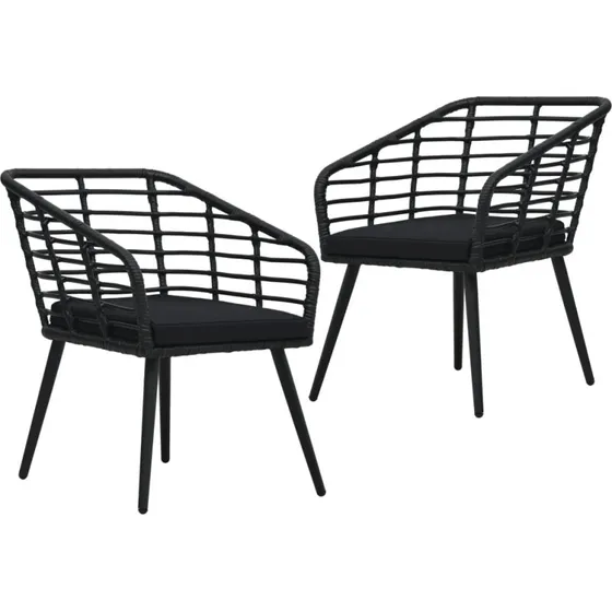 Havestole 2 stk. i sort polyrattan med hynder