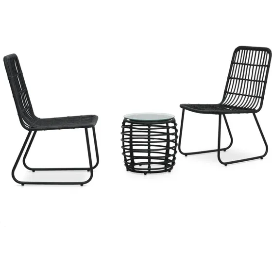 Bistrosæt 3 dele i sort polyrattan