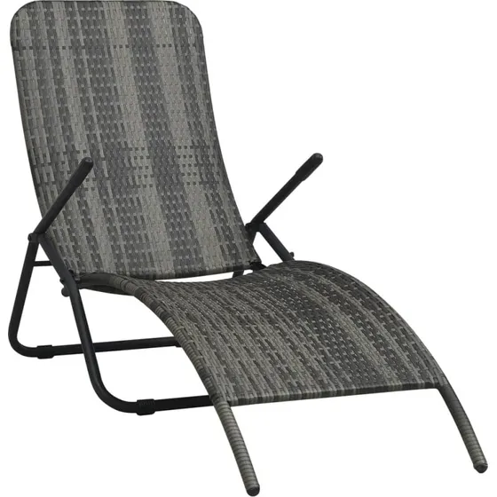 Foldbar liggestol i polyrattan, grå – let & vandafvisende