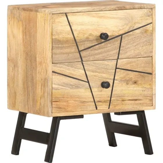 Sengebord i massivt mangotræ 40x30x50 cm - 2 skuffer