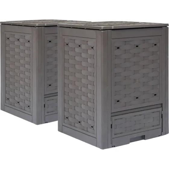 Kompostbeholdere 2 stk. 600 L rattanlook brun 60x60x83 cm