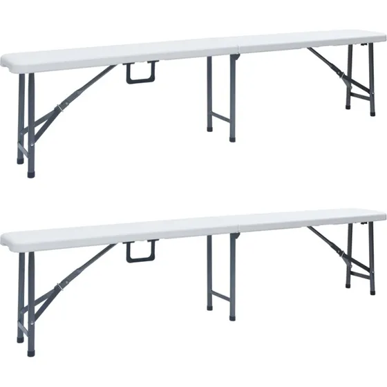 Foldbare havebænke 2 stk. 180 cm - Hvid HDPE