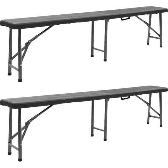 Foldbare havebænke 2 stk. 180 cm - Sort HDPE