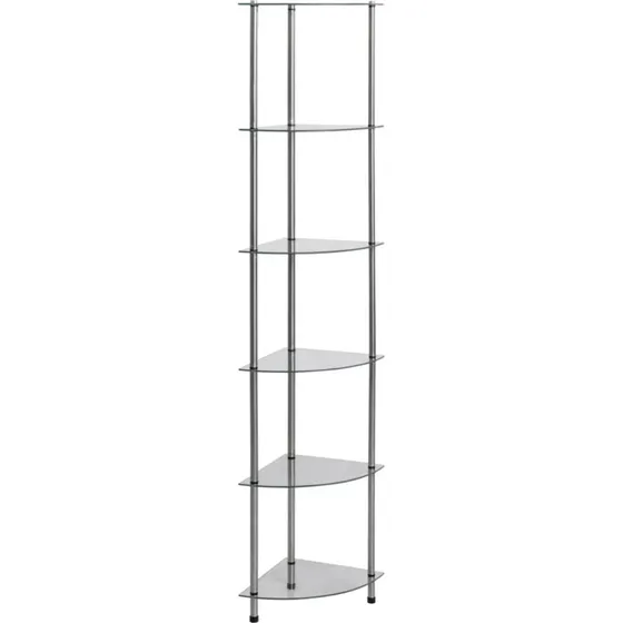 Glasreol 6 hylder 30×30×160 cm – hærdet glas, transparent