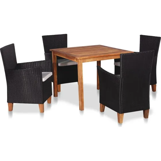 Udendørs spisebordssæt 5 dele i polyrattan & akacietræ