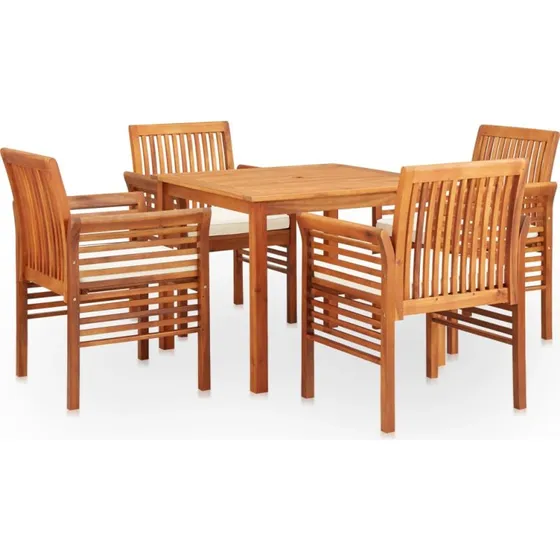 Udendørs spisebordssæt 5 dele i massivt akacietræ