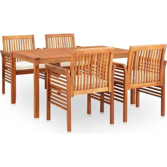 Udendørs spisebordssæt 5 dele i massivt akacietræ