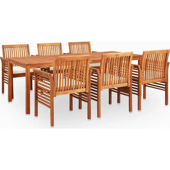 Udendørs spisebordssæt i massivt akacietræ, 7 dele