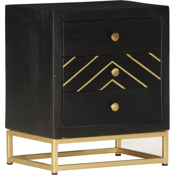 Sengeskab i massivt mangotræ 40x30x50 cm – sort/guld