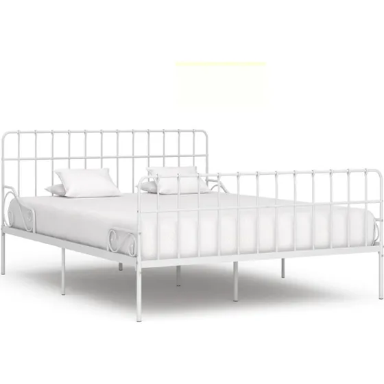 Sengestel 200x200 cm metal med lamelbund - hvid